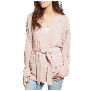 Sweet Lemon Kimono Flower Embroidered with Tie Closure Pink Size 2X